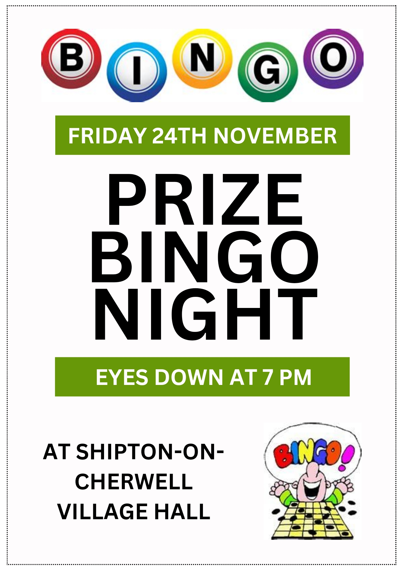 Shipton Village Hall Bingo Night Shipton on Cherwell & Thrupp